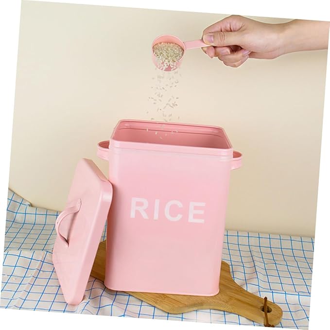 Gadpiparty Sealed Pet Food Storage Container with Measuring Cup Iron Grain Bucket Moisture-proof Rice Bin for Cat and Dog Food for Household Use
