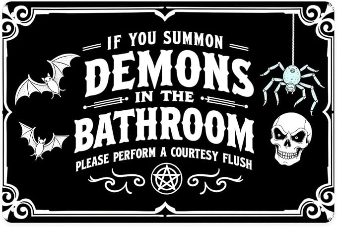 Demons Bathroom Rules Tin Sign Vintage Gothic Decor Metal Sign Print Aesthetic for Garden Yard Bar Porch Home Bedroom Kitchen Wall Decor Gift 8 X 12 in