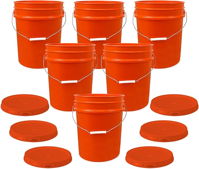 ePackageSupply 5 Gallon Bucket with Airtight Lid | Made in USA | Food Grade | Heavy-Duty Premium HPDE Plastic | Durable 90 Mil All Purpose Pail | Easy Stack and Store | BPA Free | 6 Count