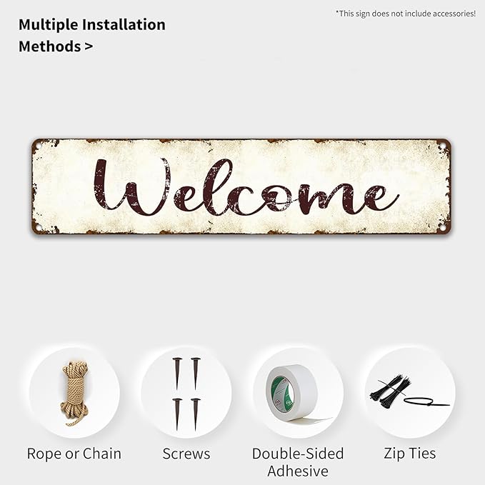 Rustic Welcome Metal Tin Sign - 16"x4" Vintage Entryway Decor - Weatherproof Farmhouse Wall Art for Front Door, Porch, Cabin - Durable Aluminium Home Decor for Housewarming Gifts