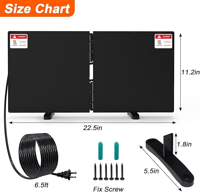 Chicken Coop Heater 240 Watts, Large Size Foldable Energy Efficient Heater for Chicken Coop, Two Mounting Model Radiant Heat Coop Heater for Chicken Kitten Puppy Pets Animals in Winter Black
