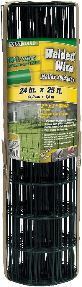 YARDGARD – 2 in. x 3 in. Mesh Welded Wire Fence – 24 in. x 25 ft. 16‑Gauge Green Vinyl Coated Galvanized Steel – For Animal Enclosures | Garden Protection | Property Boundaries
