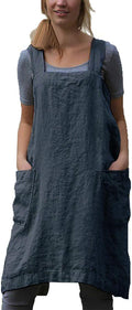 Women's Pinafore Apron Cross Back Apron with Pockets Cotton Linen Apron Dress Plus Size