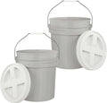 5-Gallon Grey Bucket Pail with Gamma Seal Screw on Airtight Lid, Metal Handles with Plastic Grip for Easy Carrying, Easy Stack and Store, Heavy-Duty 90MIL Extra Durable, Food Grade, BPA Free - 2 Pack