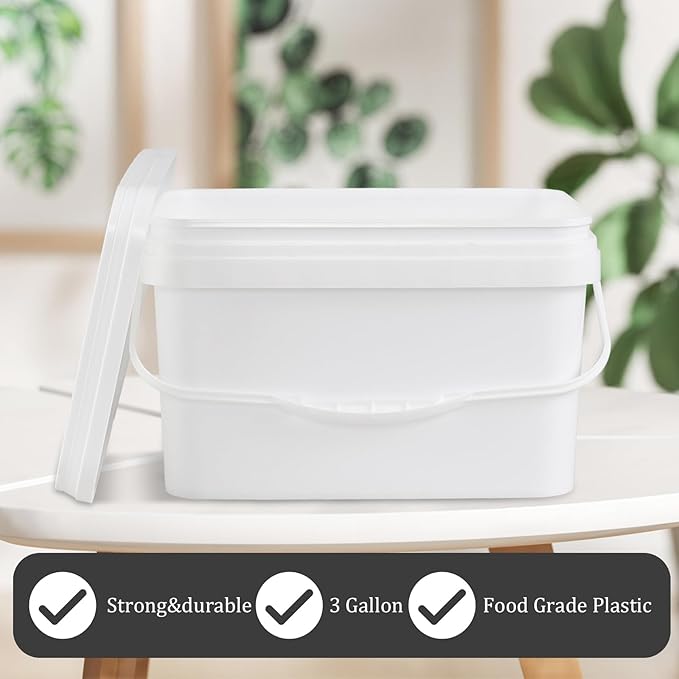 3 Gallon Food Grade Bucket with Lids, Plastic Utility Bucket Pail, 4 Packs