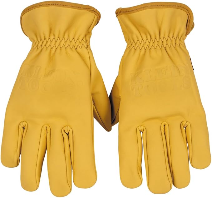 Klein Tools 60604 Work Gloves, Premium Cowhide Leather Gloves, Abrasion-Resistant Split Leather Palm Patch, Large