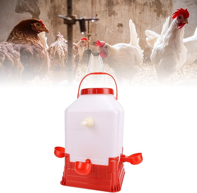 Denash Automatic Poultry Waterer, 10L Large Capacity Chicken Water Feeder with 4 Bowls, Easy to Clean Poultry Waterer Dispenser for Farm