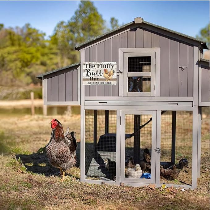 Fluffy Butt Hut Tin Sign Outdoor Decor with Chicken Design for Yard Patio Farmhouse 6x8 Inch