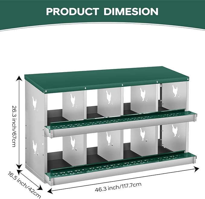 Chicken Nesting Box for Laying Eggs, 6 Compartment Metal Nesting Box,Wall Mount Chicken Nesting Boxes,Easy Egg Collection,Laying Boxes for Chickens Coop to Protect Eggs (Green, 8 Compartment)