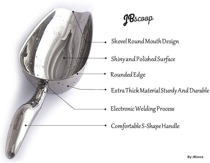 JBscoop Ice scoop, Small Metal Food Candy Scoop for Kitchen Bar Party Wedding – 6 Ounces, 8.5 Inch