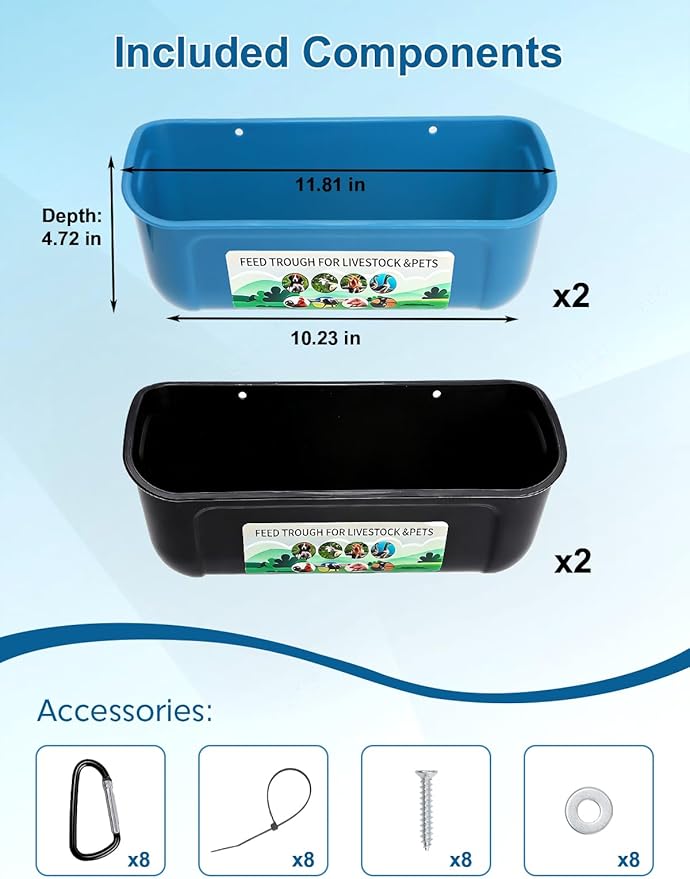 Duck Water Feeder,4 Pack Hanging Ducks Feeder and Ducks Waterer Set,Drake Fence Feed Trough with Clips, Poultry Livestock Food Water Feeding Container or Hen Coop, Duck Cage and Mallard Houses