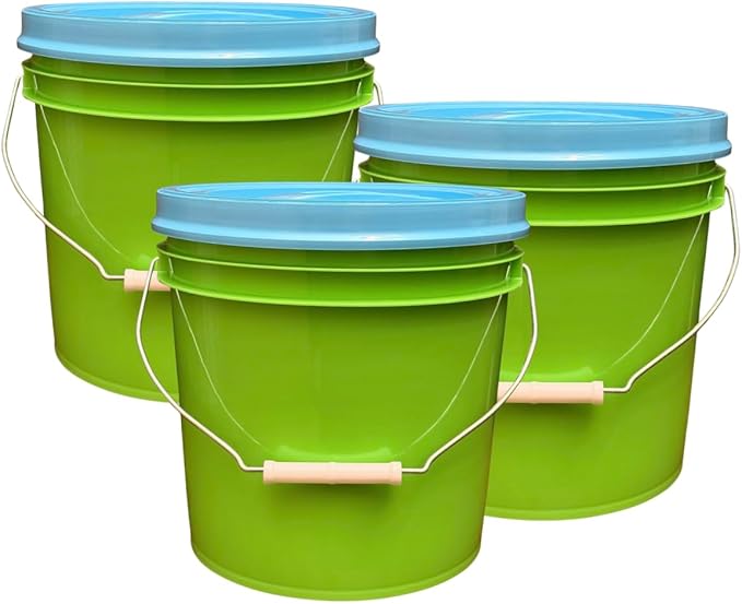House Naturals 2 Gallon Food Grade - BPA Free Made in USA Buckets Lime Color pails with Screw On Gasket Lids (3, Lime - Aqua lids)