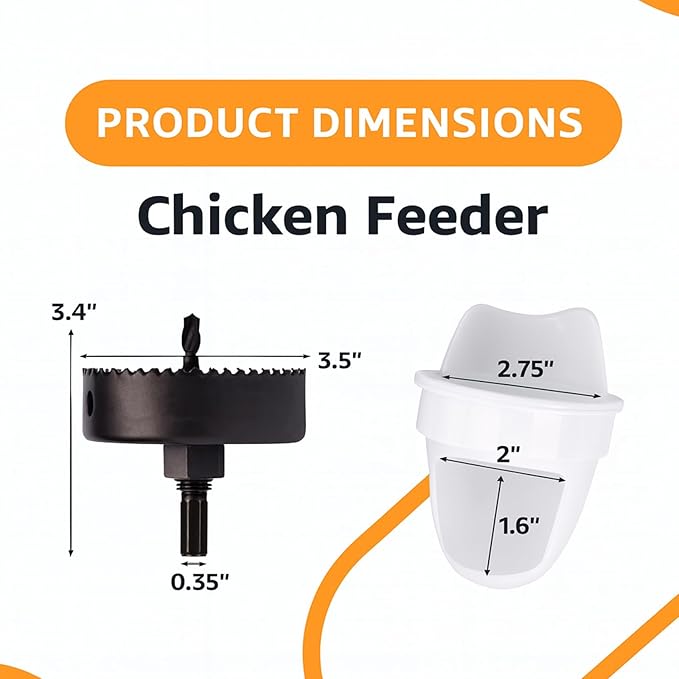 Chicken Feeder No Waste - 6 Pack Automatic Chicken Feeder with Lid and Hole Saw Rat & Rain Proof, Poultry Feeder for Buckets, Barrels, Bins, Boxes, Tanks