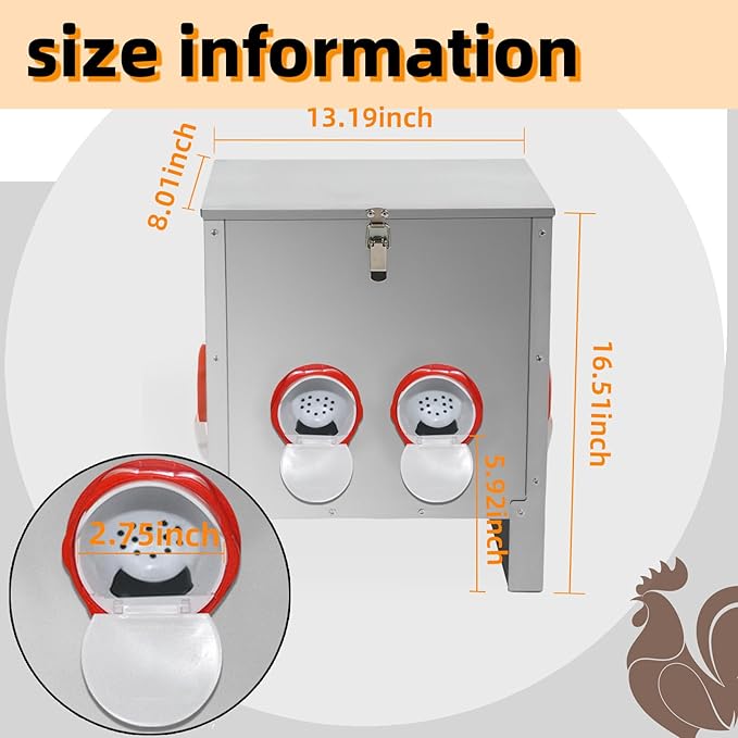 XKV Metal Automatic Chicken Feeder 30LBS with 6 Ports,No Feed Waste,All Seasons Support,Weather-Resistant and Animal-Proof,Suitable for Chicken,Geese,Ducks,Turkeys,Quails