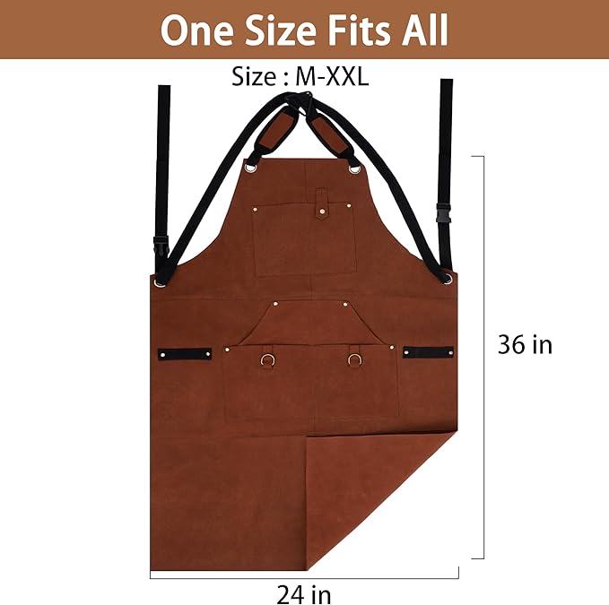 Heavy Duty Woodworking Apron for Men, Welding Apron with 6 Tool Pockets, Heat-Resistant Workshop Apron for Gardening, Carpenters, Blacksmiths, Grilling