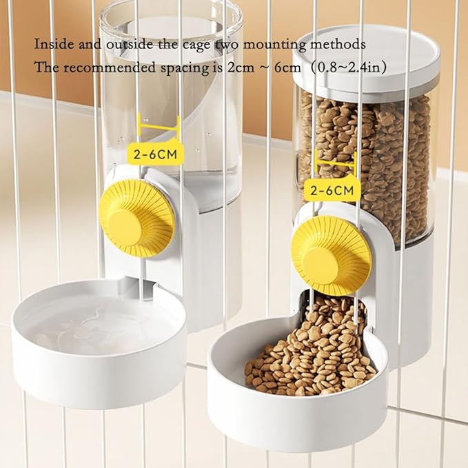 2 PCS Pet Dog Cat Hanging Automatic Feeders Drinking Bowls 40oz,Auto Gravity Feeder and Water Set,Cage Pet Feeding Bowls Dispenser for Puppy, Rabbit Hamsters Chinchilla Hedgehog Ferret (White)