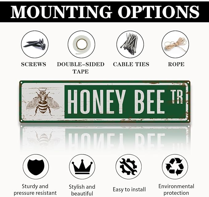 Rustic Apiary Signs, Honey Bee Trail Metal Sign, Honey Bee Signs, Retro Metal Tin Sign, Apis Keeper Decor, Backyard Farm Decor, Apis Keeper Gifts 15.8x4 Inch