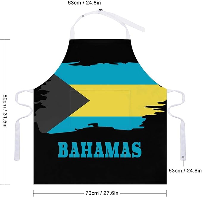 Bahamas Map Flag Apron,Waterproof Unisex Adult Aprons with Pockets Kitchen Baking Aprons
