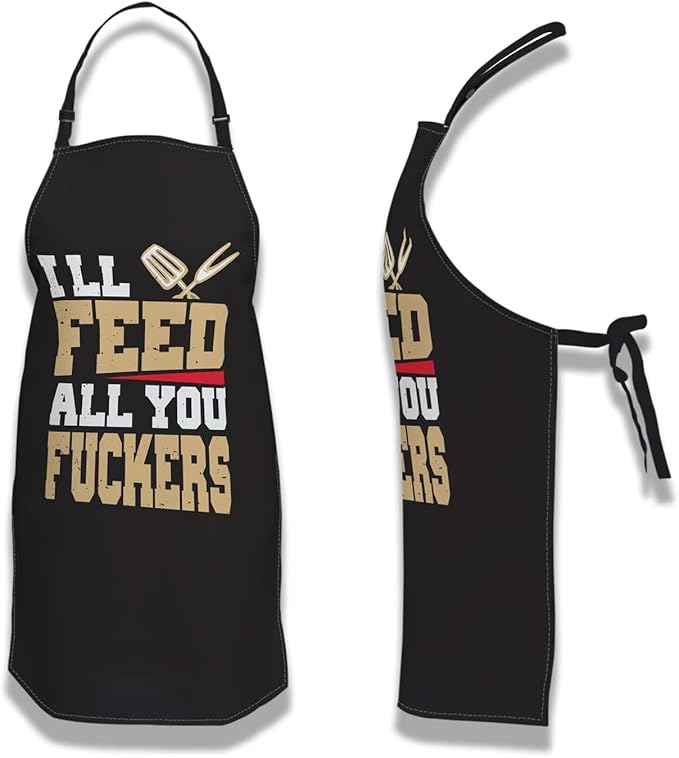 Barista Apron for Men Ill Feed All You Fuckers Cute Aprons for Women for Kitchen Cooking Restaurant BBQ Painting Crafting Gardening 27” (W) x 31” (H), Waterproof Aprons