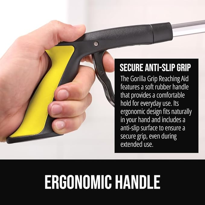 GORILLA GRIP Strong Rubber Lined Claw Grabber, Ergonomic Anti-Slip Reacher Tool for Seniors, 360 Magnetic Rotating Head Reaching Pick Up Stick, Foldable Trash Picker, Handicap Gripper, Yellow
