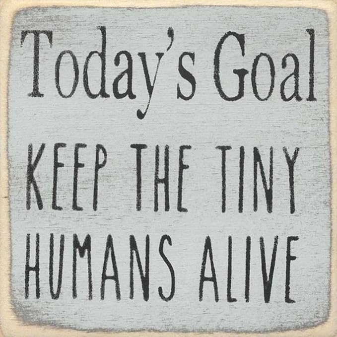 Farmisms 4x4 Inspirational Wooden Rustic Country Signs for Country Farm Living –Today's Goal Keep The Tiny Humans Alive
