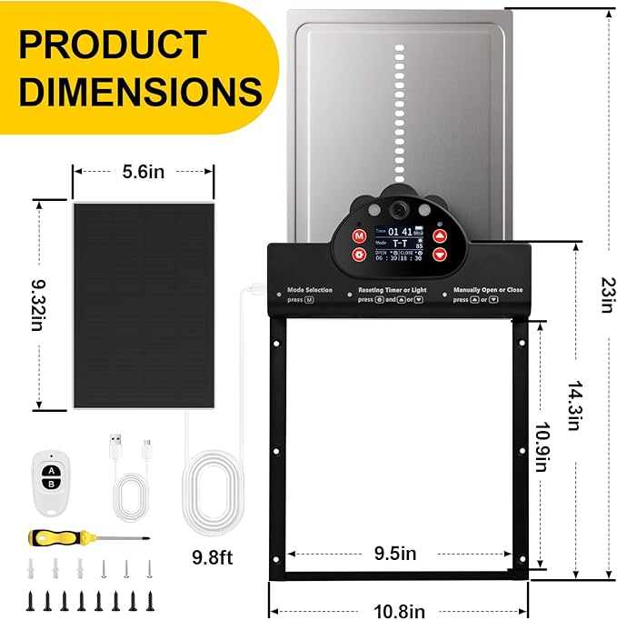 Solar Powered Automatic Chicken Coop Door with 2K Camera, 10m Night Vision Alarm, IP65 Wireless Auto Opener, 6-Month Battery Life, APP Control & 2-Way Audio, Anti-Pinch Safety Design