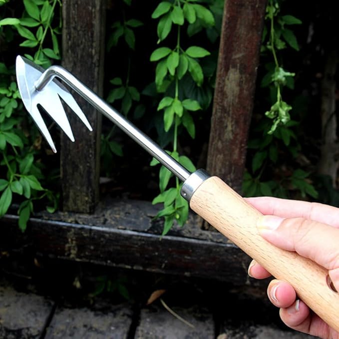 Manual Weed Puller Tool, 2025 New Weeding Artifact Uprooting Weeding Tool, 3 Tooth Manganese Steel Weed Remover Tool for Gardening Backyard Farm (Wood Handle)