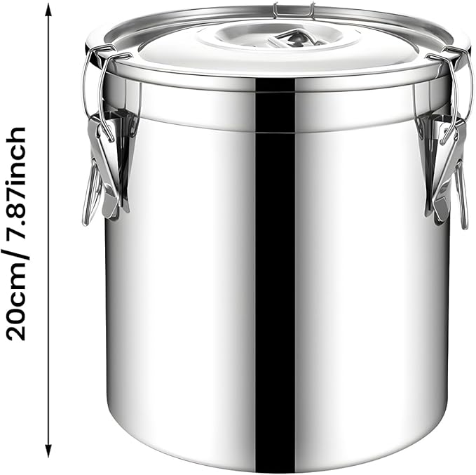 Airtight Food Storage Containers, 20cm Stainless Steel Rustproof Bin, 6L Kitchen Organization for Rice Grain Cereal Sugar Snack Oil Milk, 7.87 Inch Large Metal Canister, Home Apartment Pantry, 1pc