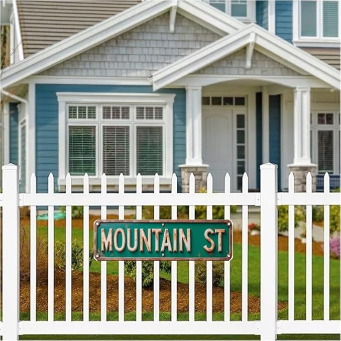 Decorative Tin Sign 16 * 4 Inches for Backyard,"Mountain St" Patio, Ranch - Homestead Vintage Farm Decor