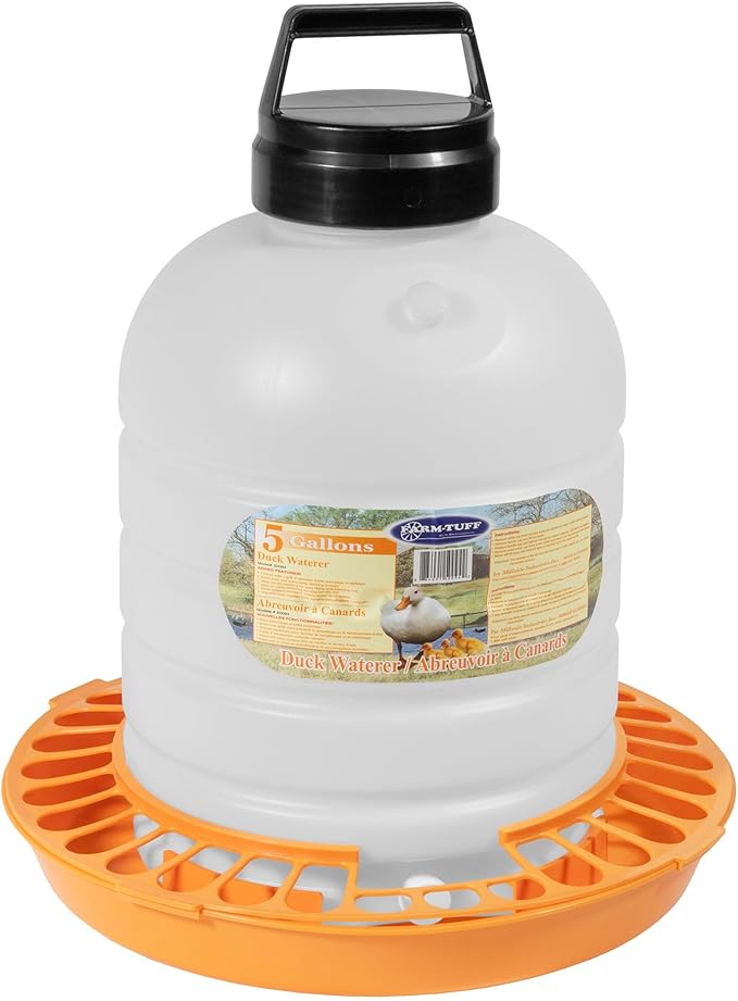 FARM-TUFF Top-Fill Duck Waterer, 5 Gallon – Durable BPA-Free Plastic Poultry Waterer with Wide Base & Splash-Reducing Design