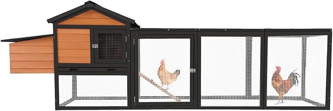 Chicken Coop for 2-6 Chickens Outdoor Wooden Hen House Poultry Pet Hutch for Backyard with Run Cage & Nesting Box(Brown)