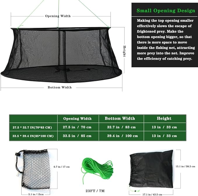 Drasry Fishing Net Trap for Bait Minnow Shrimp Crayfish Foldable Fish Crawdad Lobsters Cast Net Collapsible
