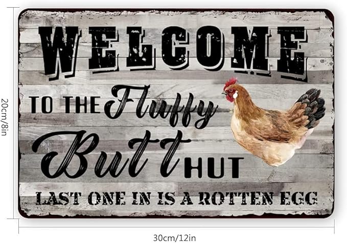 Funny Chicken Coop Metal Tin Sign - Farm Fresh Eggs Vintage Country Chicken Hen Rooster Tin Signs Farm Yard Decorative Signs 2Pcs 8x12Inch
