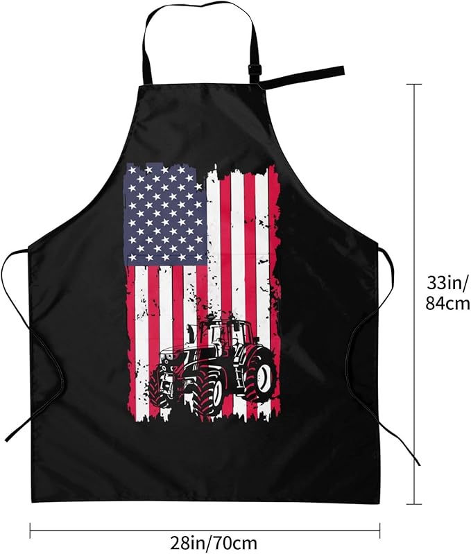 Distressed Flag Tractor Aprons With Pockets Men Women Waterproof Adjustable Bib Apron Kitchen Gardening Salon Aprons For Cooking