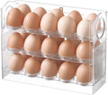 Flippable Egg Holder for 30 Eggs,Egg Storage for Refrigerator,3-Tiers Clear Acrylic Egg Container,Large Container for Kitchen Countertop, Egg Dispenser, Egg Tray, Clear