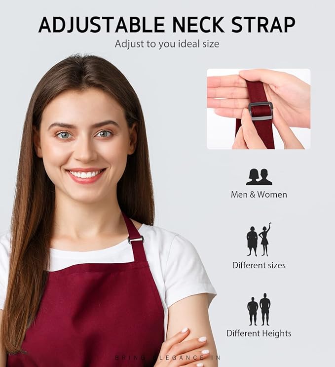 Syntus Adjustable Bib Apron with 2 Pockets Cooking Kitchen Aprons for Women Men Chef