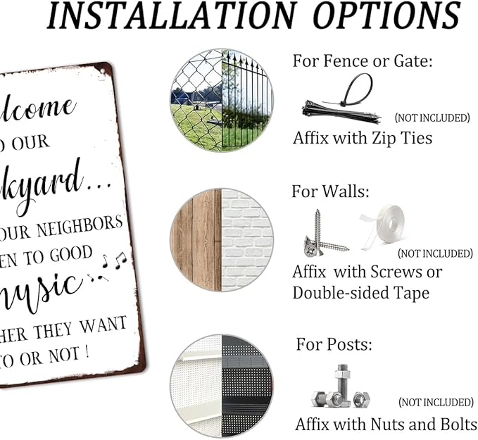 Generic Welcome to Our Backyard Where Our Neighbors Listen to Good Music Vintage Metal Sign For Wall Decor Backyard Signs Patio Bar Porch Deck Decor Outdoor Pool Decor 8x12 Inch