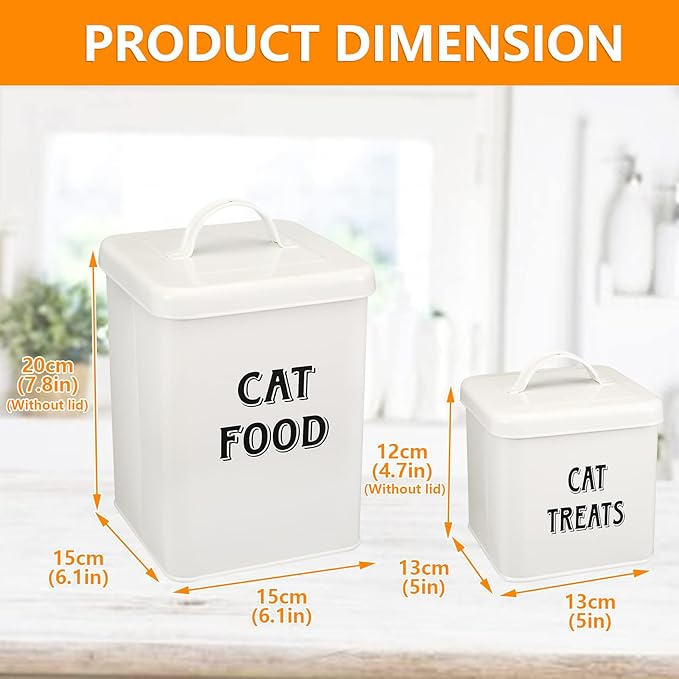 Morezi Cat Food Storage Container Farmhouse Pet Food Treats holder with Lid and Scoop, Perfect Sturdy Canister Tins for Kitchen Countertop, Shelf, Great Gift for Pet Owners - Cat Food