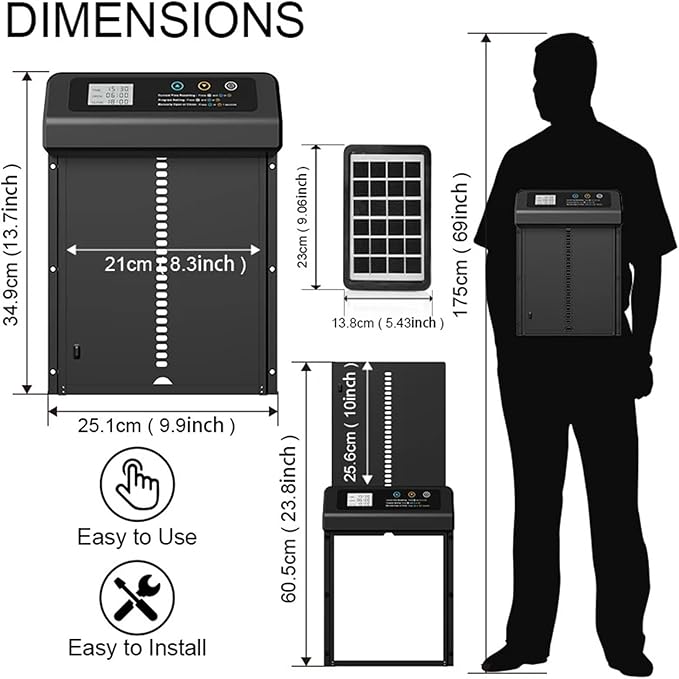 Solar Auto Chicken Coop Door Automatic Chicken Door Solar Powered & USB Charging Chicken Door 4 Modes with Timer & Light Senso(M6YMX-HG)