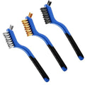 Wire Brush Set (3-Pack) for Precision Cleaning – Brass, Nylon & Stainless Steel Brushes for Rust Removal, Delicate Surfaces & Tight Spaces – 7-Inch Curved Handle