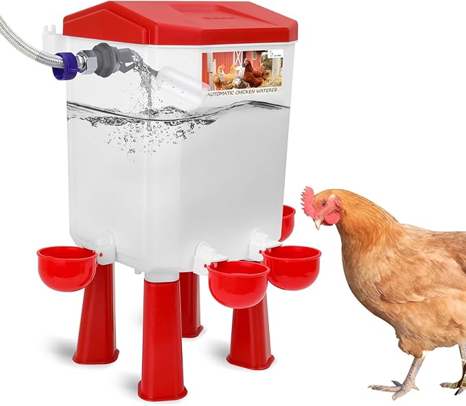 Lilyang Automatic Chicken Waterer 2 Gallon | Float-Control Auto Waterer, Hanging/Standing Design, Connect to 3/4'' Faucet & Hose, Effortless Hydration Solution for Backyard Coop & Small Farm