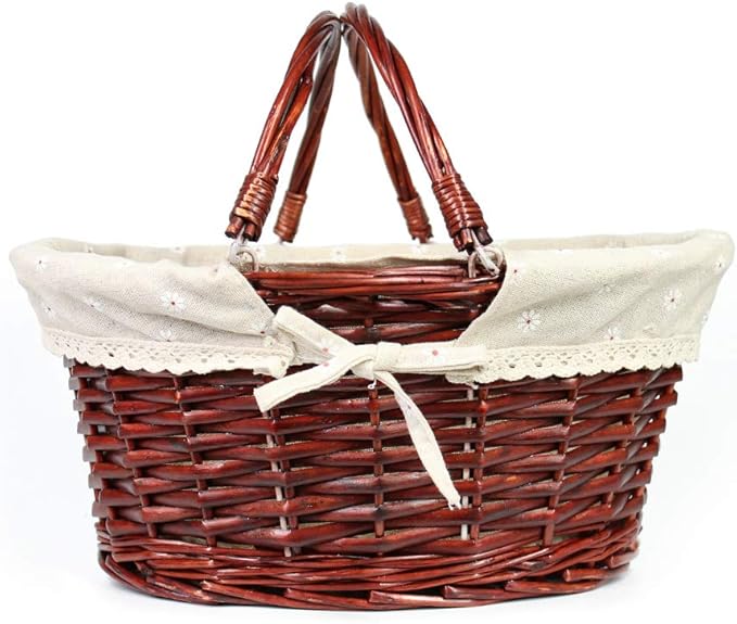 Wicker Gift Baskets Empty Oval Willow Woven Picnic Basket Easter Candy Basket Wine Basket with Handle Egg Gathering Wedding Basket (Brown)