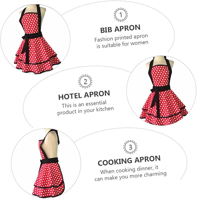 VILLCASE Cotton Hanging Neck Apron Double Layer Dotted Design Lightweight Comfortable Cooking Bib for Men Women Kitchen Work Hotel Use
