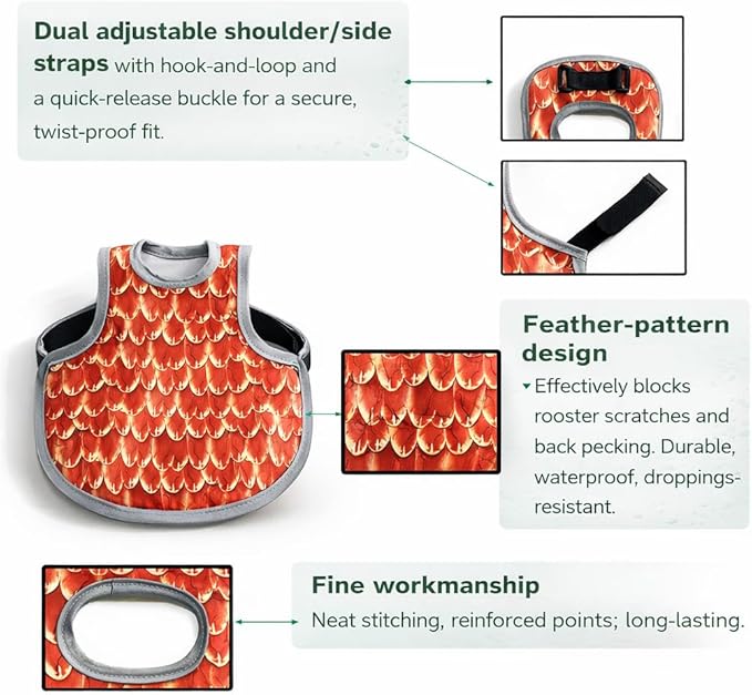 Chicken Saddle for Hens, 4 Pack Hen Apron Back Protector with Adjustable Straps – Chicken Mating Saddle Helps Stop Rooster Scratches, Feather Picking & Bald Backs