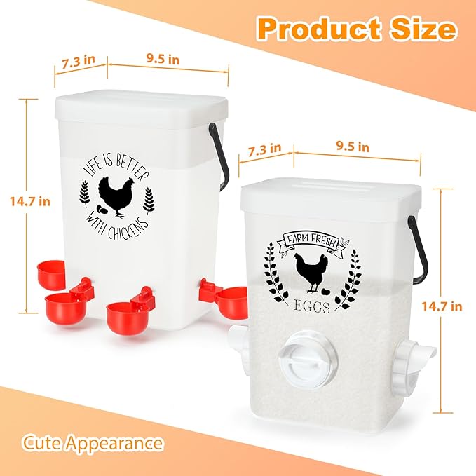 Tgeyd Chicken Feeder and Waterer Set (3 Gal/15 Lb) Hanging Automatic Poultry Feeder, No-Waste, Chicken Accessories for Chicken Coop and Run