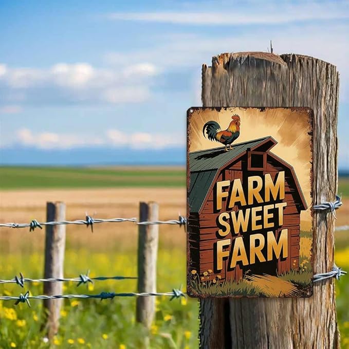 HSFHXY Rustic Farm Charm Motif - Farm Sweet Farm Motif 8x12 Inch Vintage Aluminum Metal Tin Signs-For Backyard Patio Porch Kitchen Living Room Wall Decor