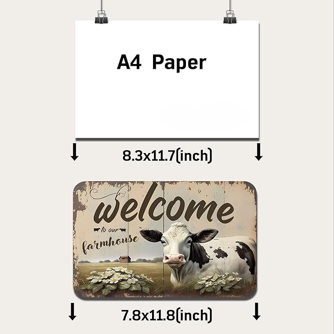 Rustic Farm Welcome Metal Sign Vintage Style Wall Decor for Farmhouse Gift 12x8 Inches