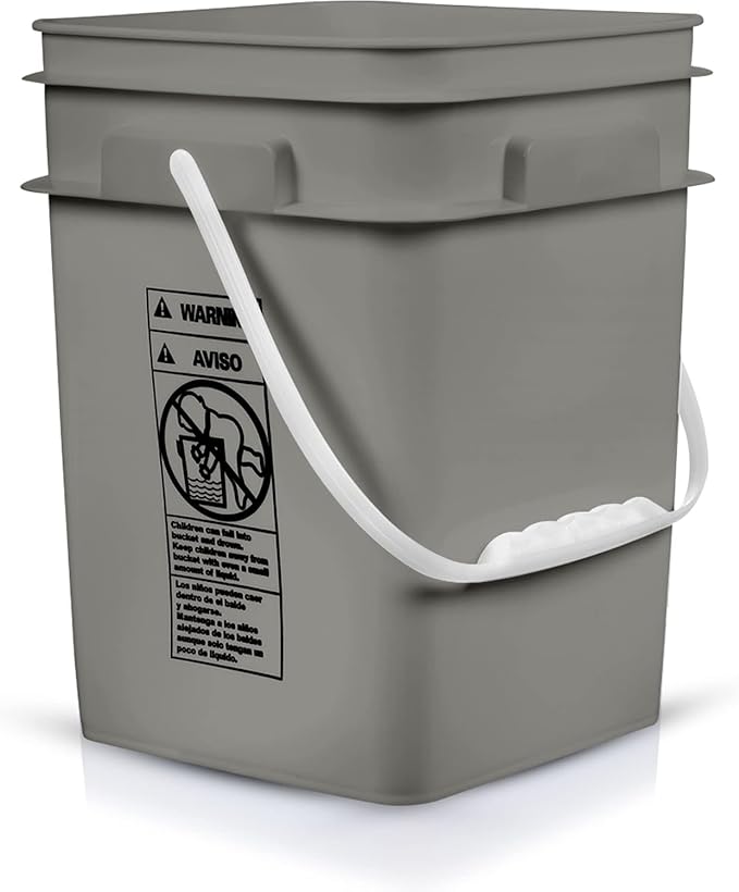 House Naturals 4 Gallon Square Food Grade Gray Bucket Container (Pack of 6 pails, no lids)