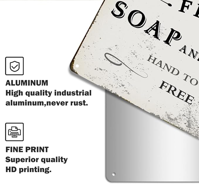 Fresh Soap and Water Aluminium Plate Signs, Funny Vintage Decor for Home Farmhouse Bathroom, Rustic Wall Art Decorations 8 X 12 Inch Metal Signs