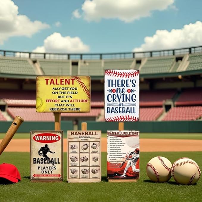 5 Pack Baseball Decor For Boys Room Vintage Baseball Tin Sign Baseball Stuff Accessories Wall Art Decor Posters Baseball Themed Party Decoration Motivational Quote Gifts Cool Boy Bedroom Decor 8x12 In